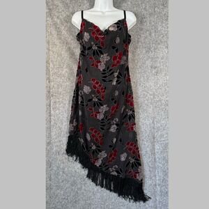 Y2K Velvet Burnout Dress Medium Babydoll Sheer Dark Romantic Fringe Fairygrunge‎